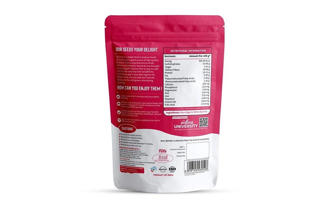 Neuherbs organic Quinoa Raw Unroasted White Quinoa   Pack  400 grams